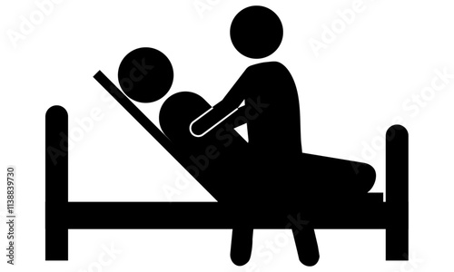 ベットで横になっている人を介助する人のピクトグラム