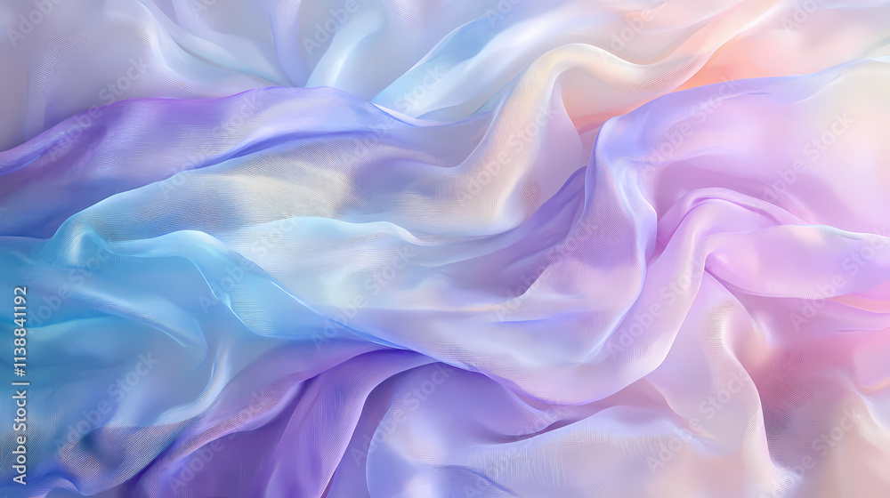 Ethereal iridescent fabric waves on pastel background. Diaphanous. Illustration Ethereal iridescent fabric waves on pastel background. Diaphanous. Illustration