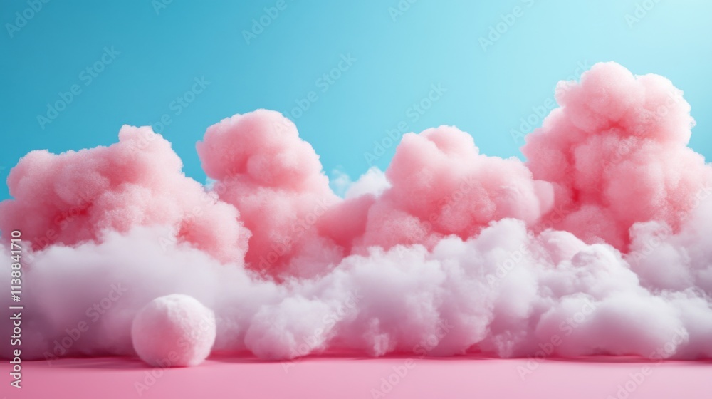 Pink fluffy clouds floating against blue sky background Pink fluffy clouds floating against blue sky background