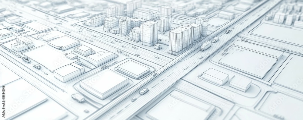 Wireframe low poly city with roads, buildings, and cars, detailed urban layout shown through intersecting lines Wireframe low poly city with roads, buildings, and cars, detailed urban layout shown through intersecting lines