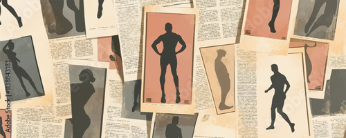 Fitness newspaper clippings set. Bodyweight exercise routines collage newspapers clipping retro glossy magazine, health pop punk vintage paper style social media collages vector illustration