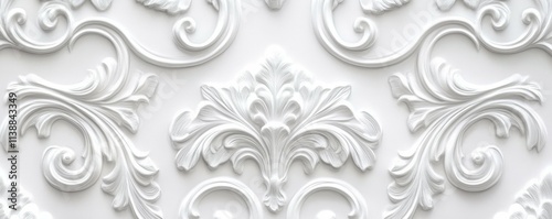 White Rococo Pattern Background.