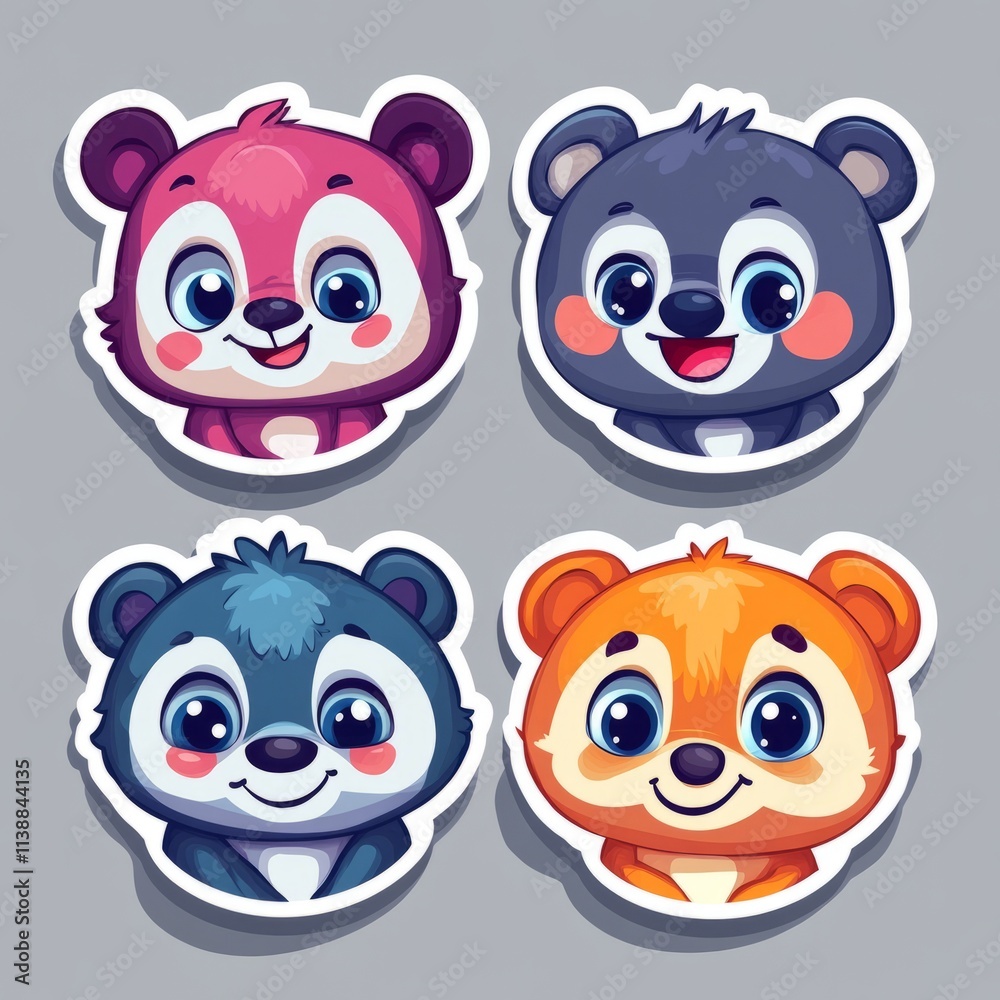 Fototapeta premium vector sticker cheerful panda, a sleepy koala, or a curious fox. Give them big, expressive eyes