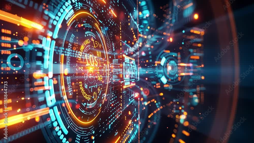 Complex digital interface displaying important information using augmented reality technology, creating a futuristic and technologically advanced scene
