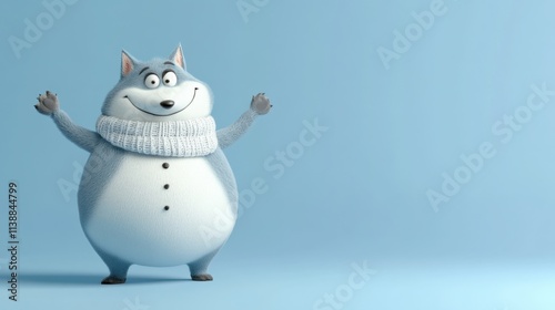 3D render round funny animals enjoying winter 