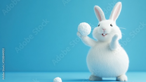 3D render round funny animals enjoying winter 