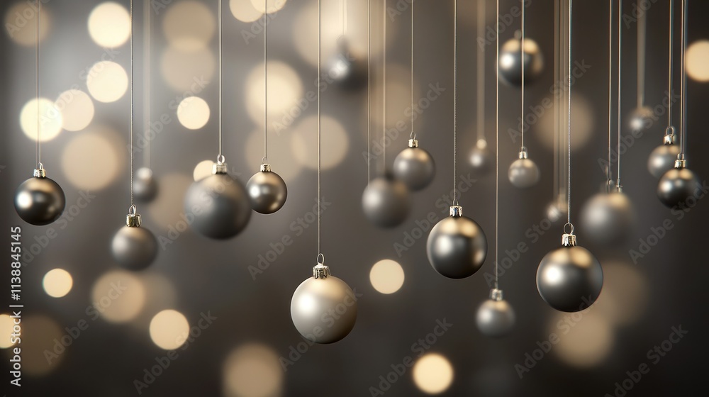 Obraz premium Black and white sparkling Christmas tree balls Christmas background bright lights