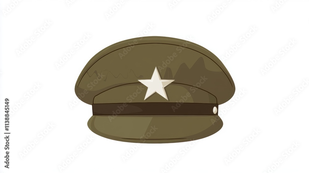 A military-style cap with a star emblem, symbolizing authority and service. A military-style cap with a star emblem, symbolizing authority and service.