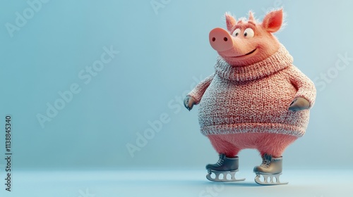 3D render round funny animals enjoying winter 