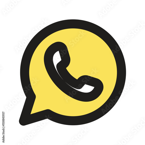 A pixel art icon depicting a yellow speech bubble containing a black telephone handset.