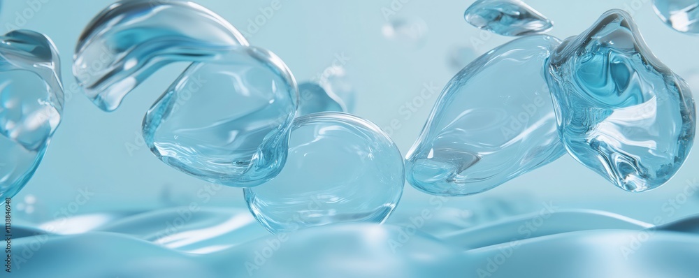 Transparent Shapes on a Blue Surface. Innovative Tech Concept with space for text. .