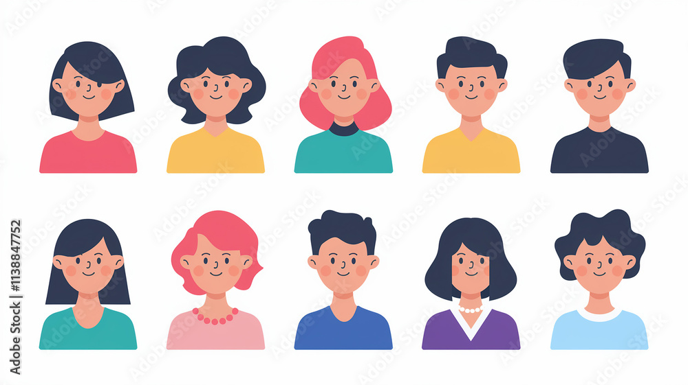 Smiling Cartoon People Avatar Illustrations Set Smiling Cartoon People Avatar Illustrations Set