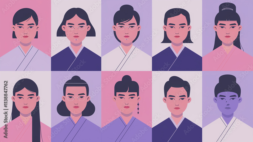 Asian Traditional Clothing Portraits Illustration Asian Traditional Clothing Portraits Illustration
