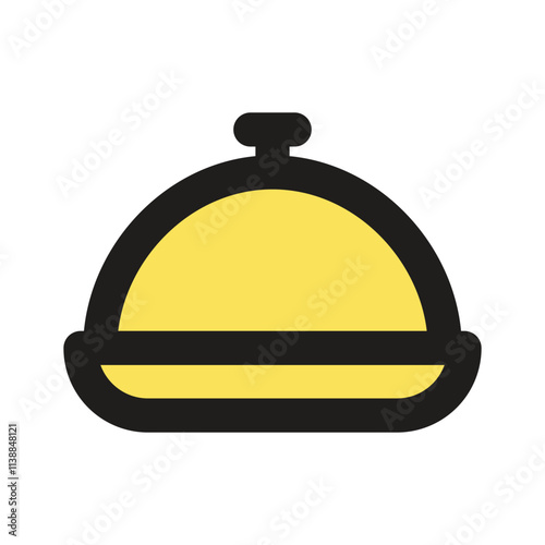 The image shows a pixelated illustration of a classic restaurant service bell signifying hospitality and customer service.