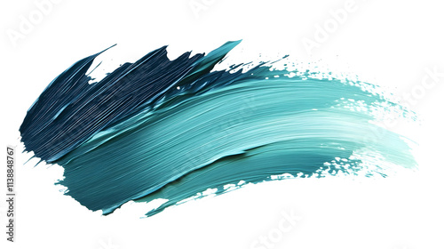 Deep teal and pale green smooth paint brush strokes isolated on white background