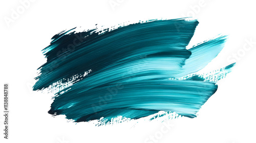 Deep teal and pale green smooth paint brush strokes isolated on white background