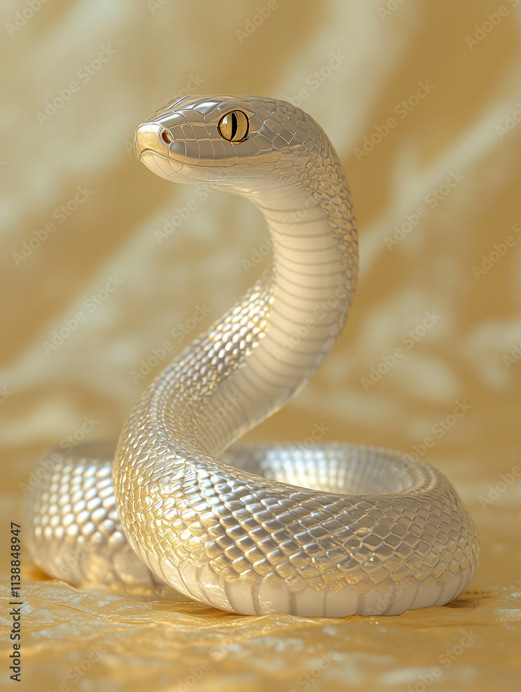 Fototapeta premium white and gold snake, ceramic