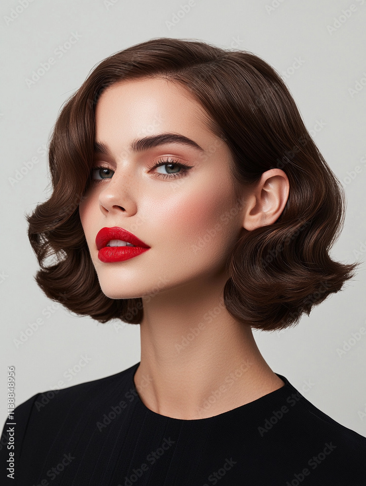 Elegant makeup look featuring a model with wavy hair Elegant makeup look featuring a model with wavy hair