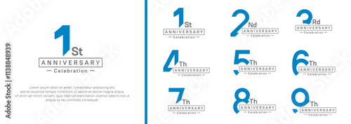 anniversary logotype set. vector design black and blue color for special moment