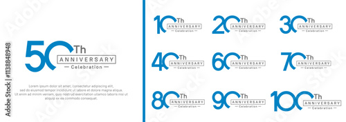 anniversary logotype set. vector design black and blue color for special moment