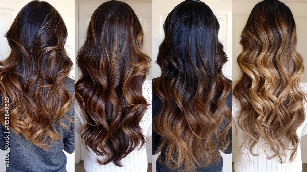 Fototapeta premium Elegant balayage hair styles four chic looks for trendy inspiration and stylish transformations