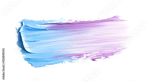 Soft lilac and pale blue acrylic paint brush streaks isolated on white background photo