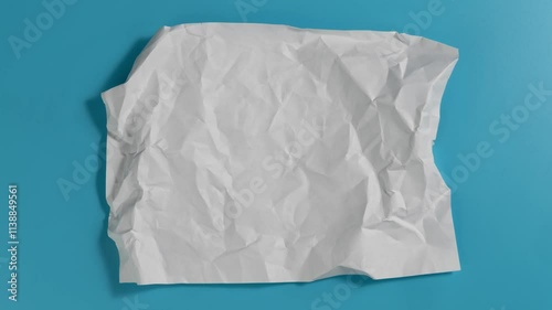 Stop motion animation of crumpled pape on a blue background. High quality 4k footage