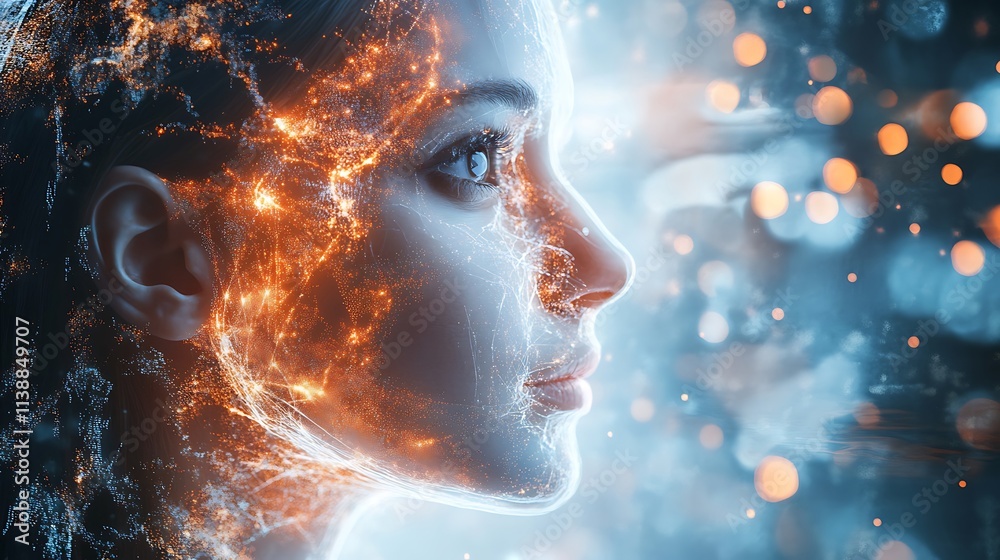 Abstract woman face with fiery energy. Concept of inner fire, creativity, and inspiration. Abstract woman face with fiery energy. Concept of inner fire, creativity, and inspiration.