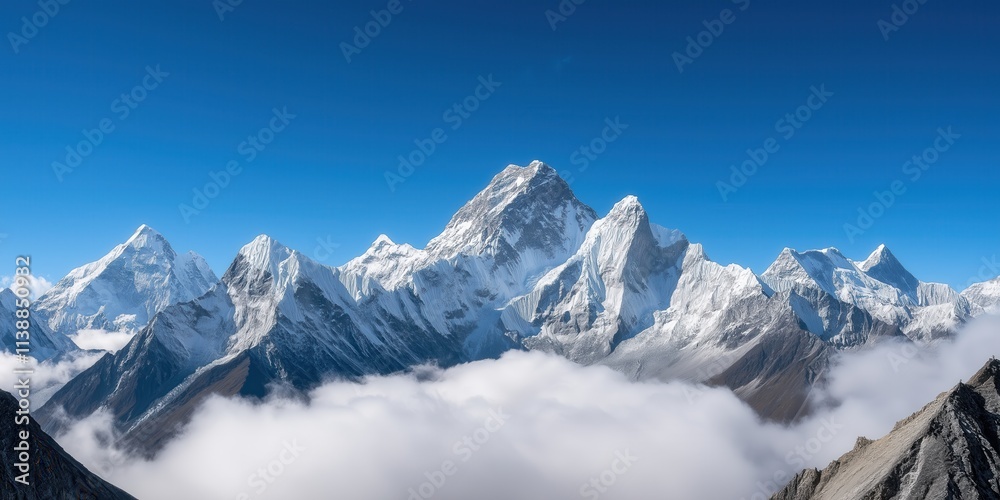 custom made wallpaper toronto digitalA wide-angle shot of isolated, snow-draped peaks rising dramatically against a crisp blue sky, with a faint layer of mist hovering in the valleys below