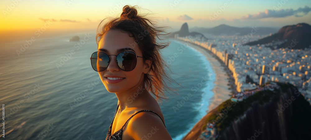 custom made wallpaper toronto digitalSelf-portrait of a beautiful girl standing on top of a mountain in Rio de Janeiro, view of the city beaches below