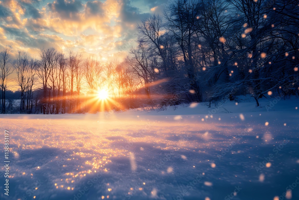 Rising winter sun in the morning, pleasant winter background Rising winter sun in the morning, pleasant winter background