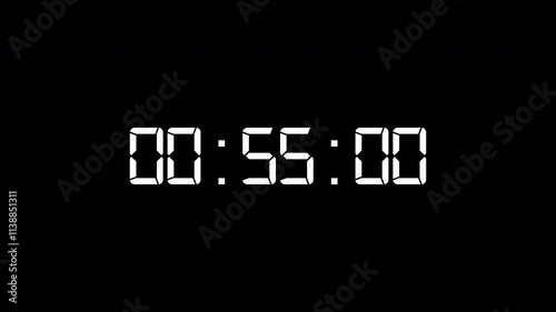 1-minute countdown timer animation, isolated on a black background with an alpha channel.