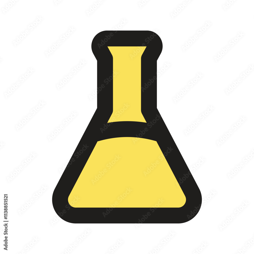The image shows a pixelated illustration of a yellow Erlenmeyer flask commonly used in scientific experiments. The image shows a pixelated illustration of a yellow Erlenmeyer flask commonly used in scientific experiments.
