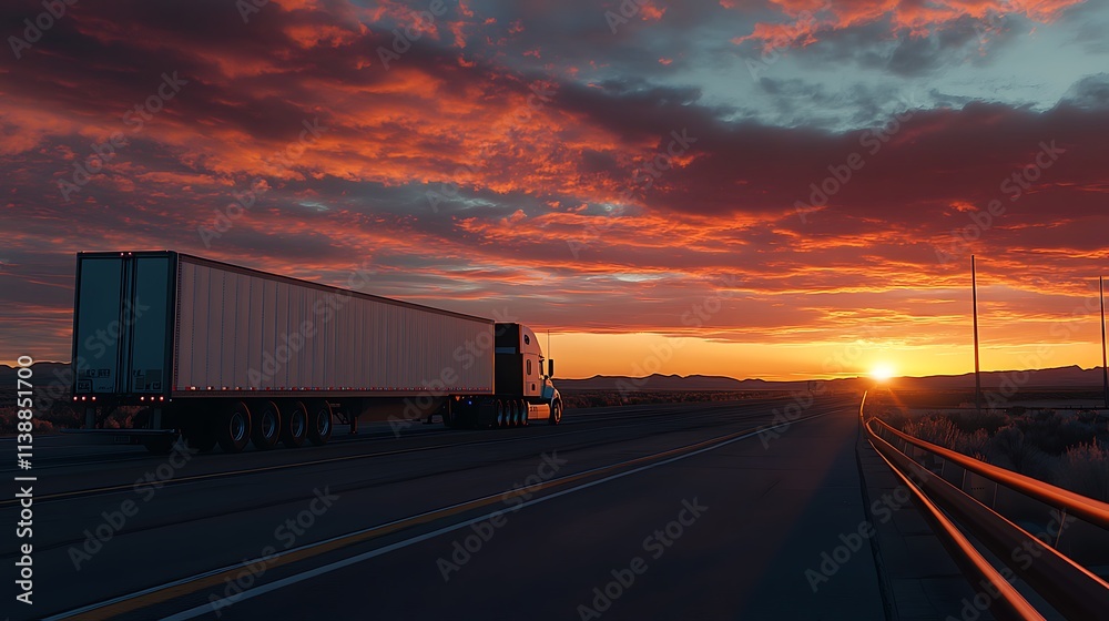 Long heavy truck on the roads with beautiful cloudy sky landscape view, country travel and industrial transportation