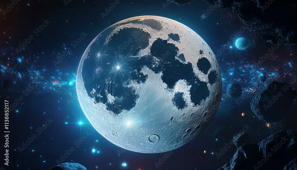 Fototapeta premium Planet Earth And Moon - View of the moon from below. Dedicated to the star. Around Satellites