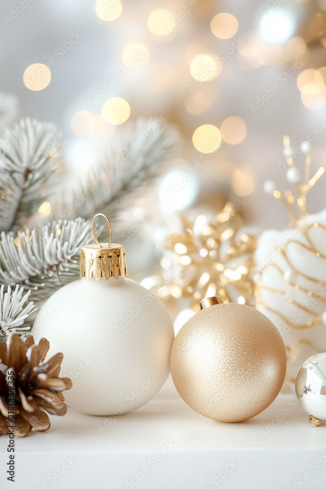 Delicate ornaments and natural elements capture the festive spirit in a cozy setting Delicate ornaments and natural elements capture the festive spirit in a cozy setting