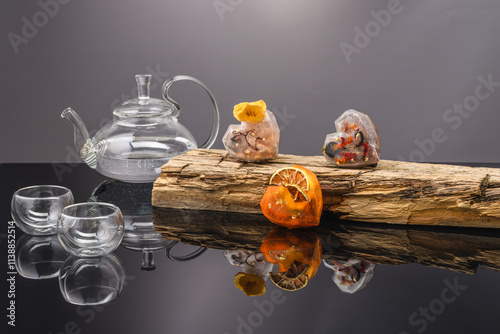 fruit berry tea in transparent balls and heart