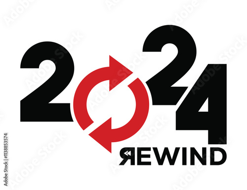 2024 year rewind isolated on black background. Creative design.