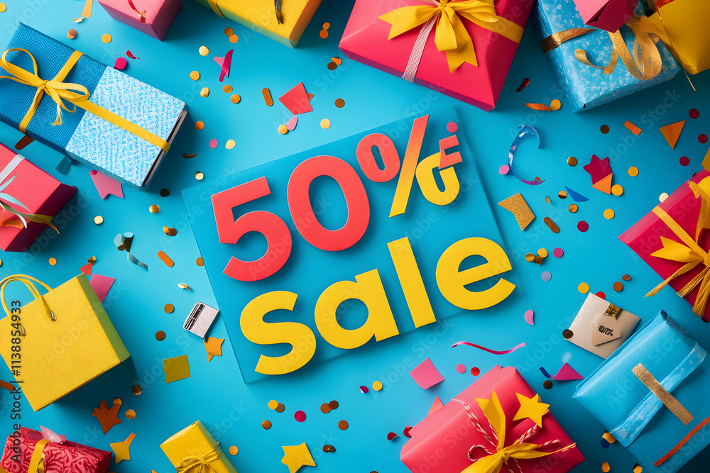 A colorful promotional banner with a A colorful promotional banner with a