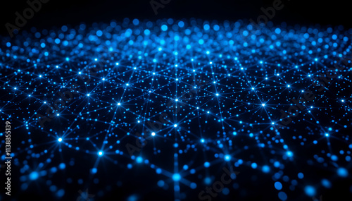 Abstract pattern of interconnected blue laser dots looks like a network - Generative AI
