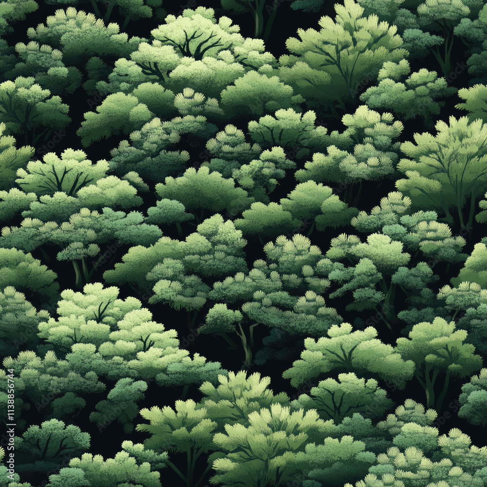 Seamless forest canopy pattern with lush green foliage design Seamless forest canopy pattern with lush green foliage design