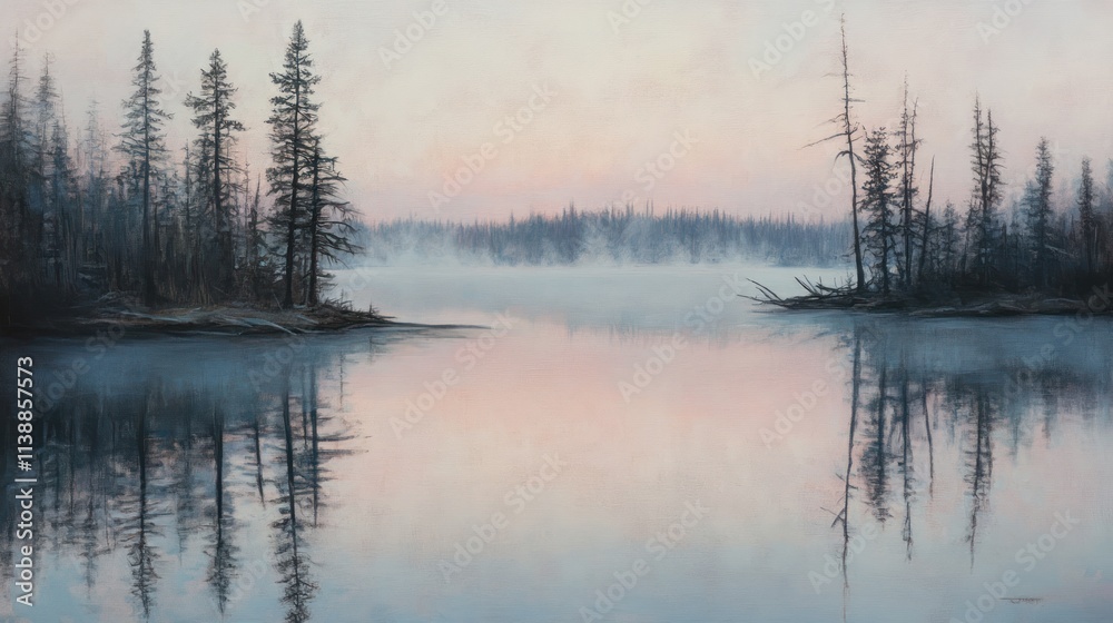 Misty Morning Lake Reflection Misty Morning Lake Reflection