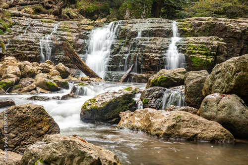 waterfall in forest in nature.