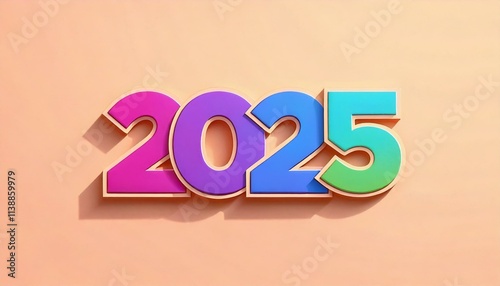 3D colorido do ano 2025 com fundo amarelo photo