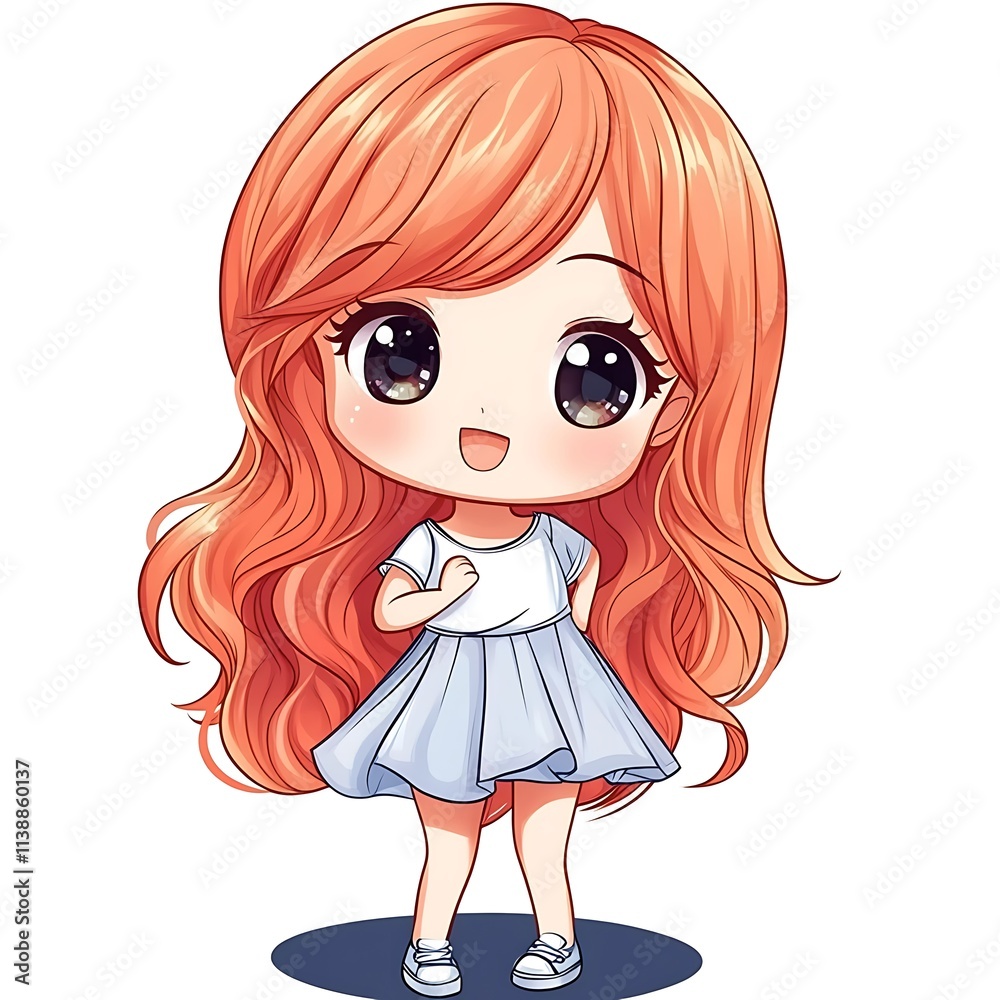 Cute anime girl with orange hair. Concept of kawaii, childlike, and adorable. Cute anime girl with orange hair. Concept of kawaii, childlike, and adorable.
