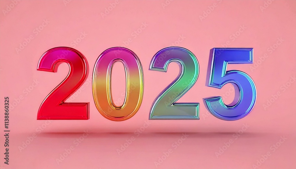 3D colorido do ano 2025 com fundo rosa
