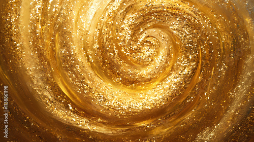 Golden glitter swirls in a mesmerizing vortex, creating a radiant and opulent spectacle of light and texture. Vortex. Illustration