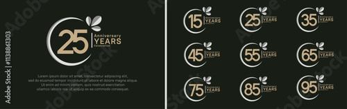 anniversary logotype set. vector design brown color with grey ring and leaf for special moment