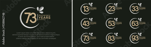 anniversary logotype set. vector design brown color with grey ring and leaf for special moment photo