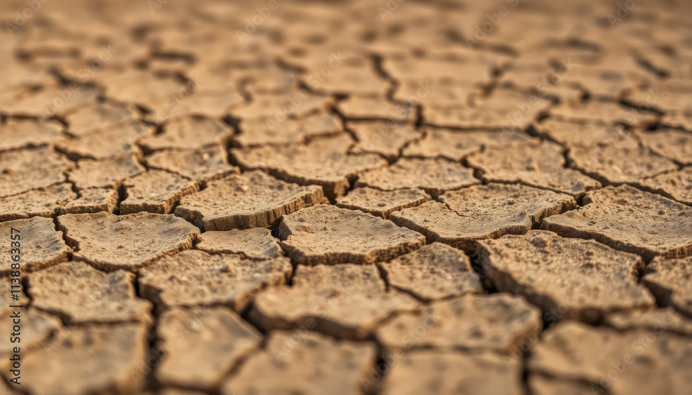 Obraz premium A close-up of cracked, dry earth in a parched landscape, highlighting environmental issues, texture, and the impact of drought on nature.